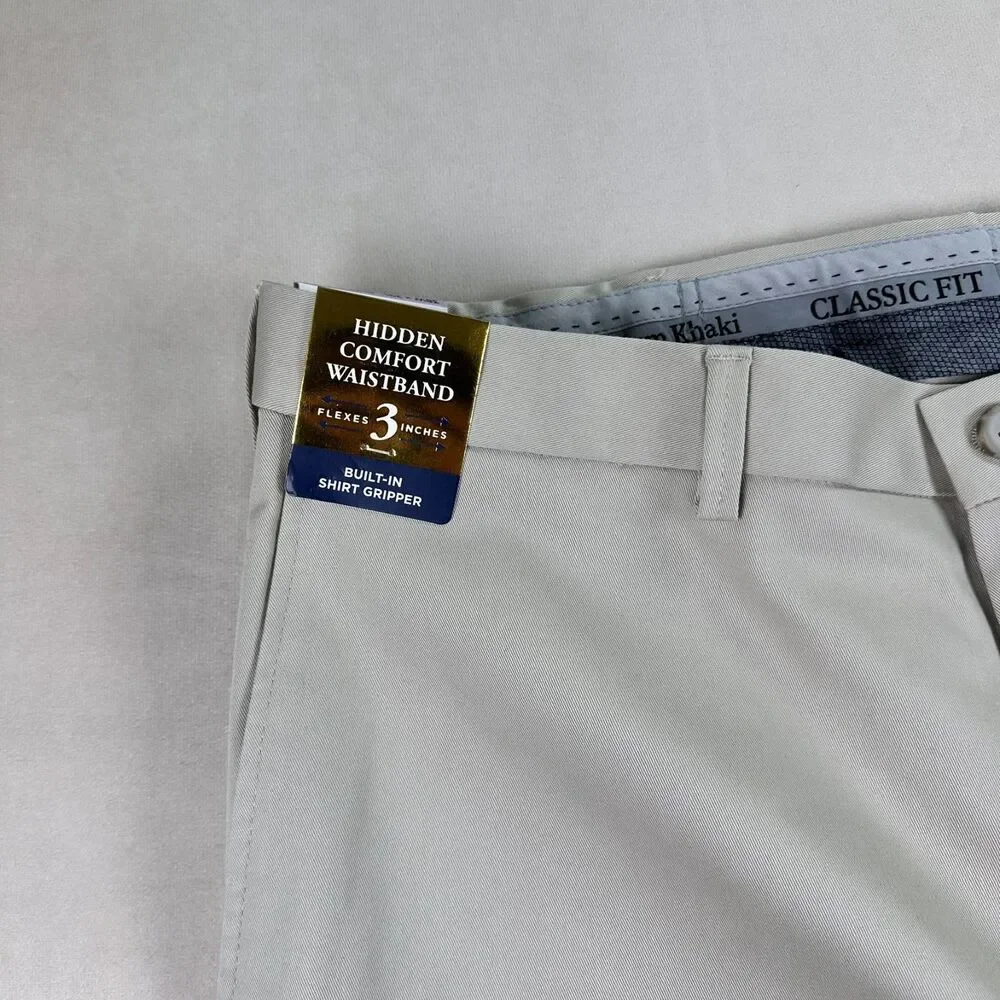 Haggar Mens 38x29 Iron Free Premium Khaki Pants Classic Fit Stretch NWT Sand